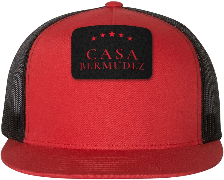 Black/red leatherette · Structured 5-Panel