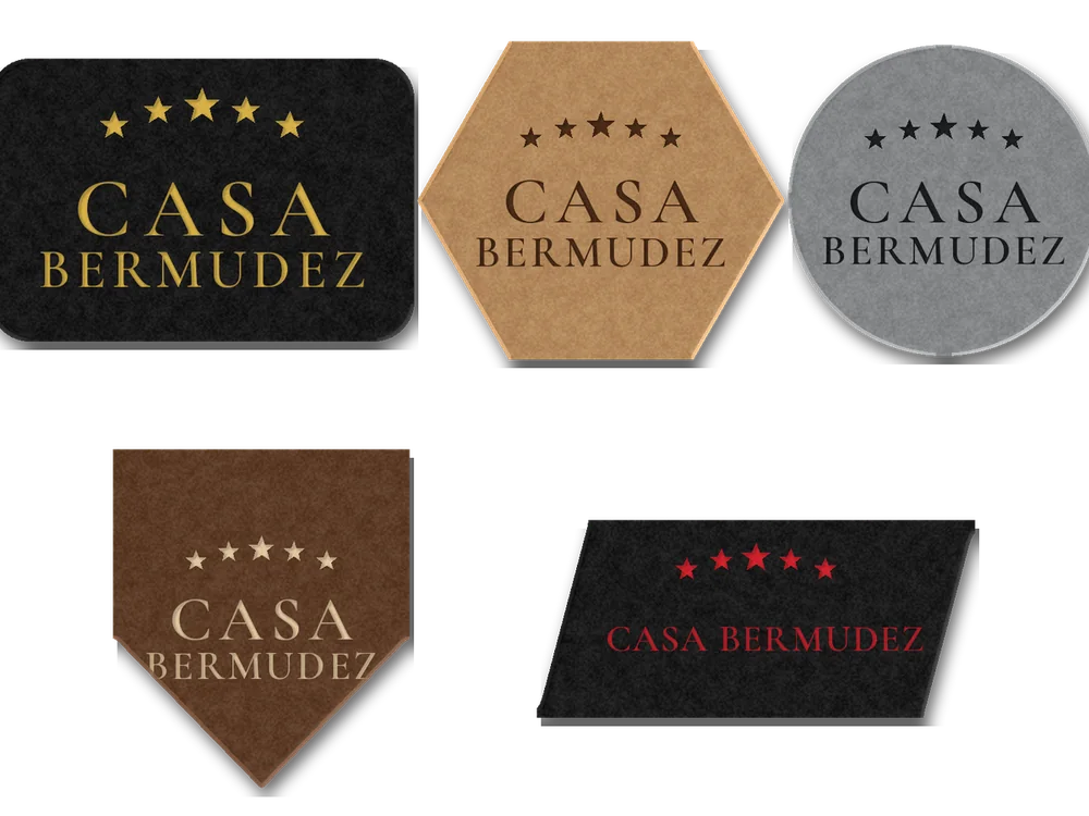 Custom shapes — shown with the Casa Bermudez logo — your logo goes in its place