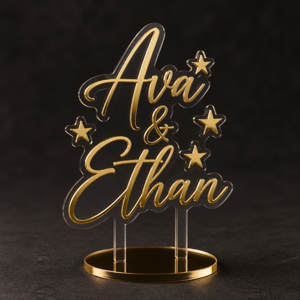 Gold acrylic cake topper